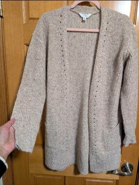 Time and Tru Neutral Beige Open-Front Knit Cardigan